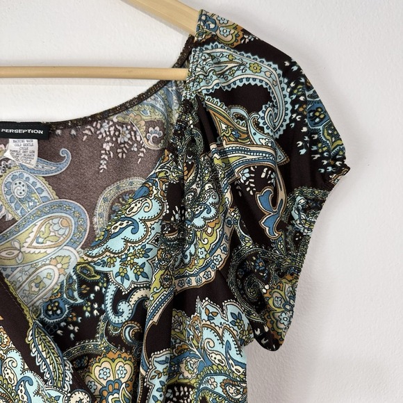 Vintage 90s Y2K Fairy Grunge‎ Milkmaid Babydoll Top 1X Plus Floral Paisley Wrap - Picture 6 of 7